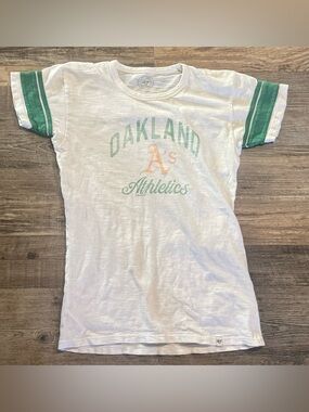 Oakland A's Retro Stripe Short Sleeve Tee - White with Green Accents size Medium